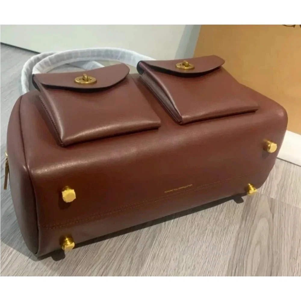 NEW ~ Twin Turn-Lock Coach Chestnut Leather Satchel (Large Size) - Picture 5 of 9
